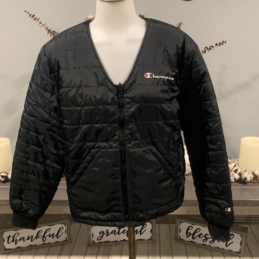 Champion Black Puffer Jacket Reversible